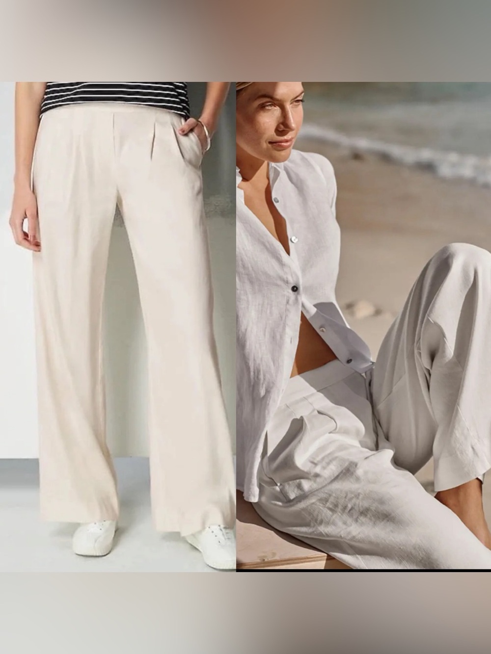 J. Jill Love Linen Ivory Cream White Linen Blend Stretch Full Leg Pants Size Med